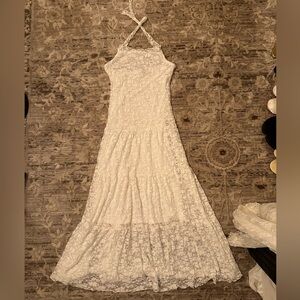 Elegant White Lace Halter Maxi Dress